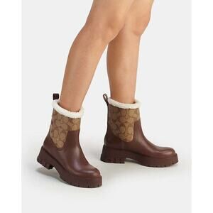 Coach Brown Tan Raina Boot In Signature C Jacquard Rain Boot Womens 7.5